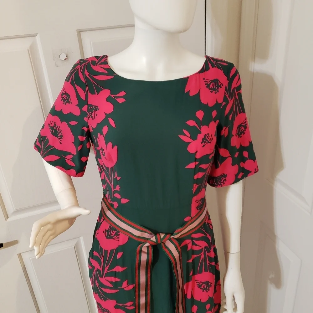 Boden Size 2 Elegant Floral Green and Pink Dress - Picture 10 of 13